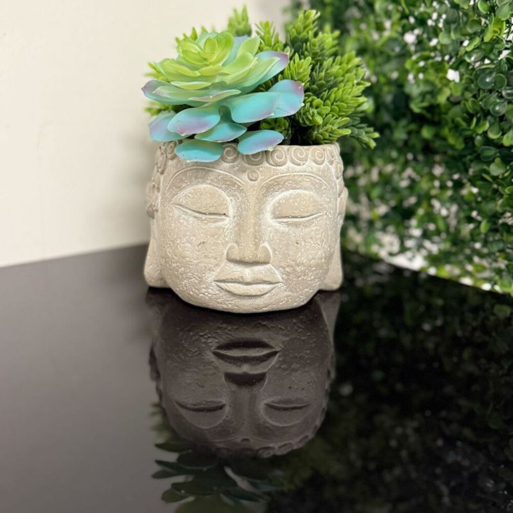 Gray Concrete Buddha Head Planter – Natural Finish